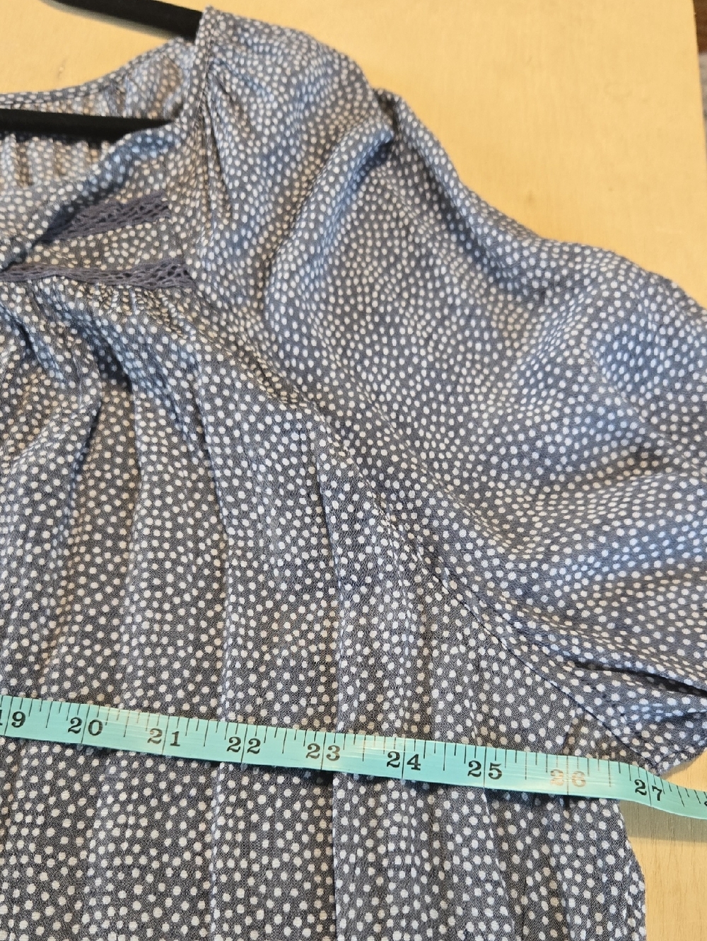 T46 Como Blue Vintage Blouse Pullover V-Neck Lace Detail 3/4 Sleeve Lightweight - Picture 8 of 12